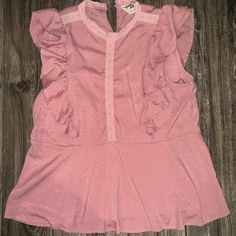 Women's Pink Ruffle Sleeve Top - Soft Peplum Style